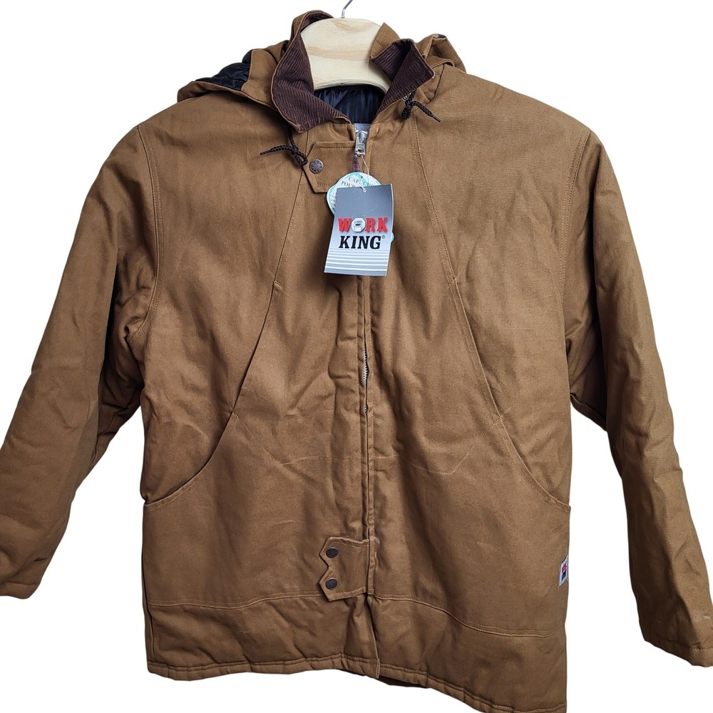 Work King Canvas Jacket Mens XL Insulated Detachable‎ Hood Brown Duck Coat Parka